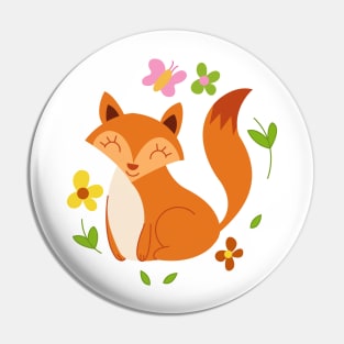 Adorable little fox with flowers Pin