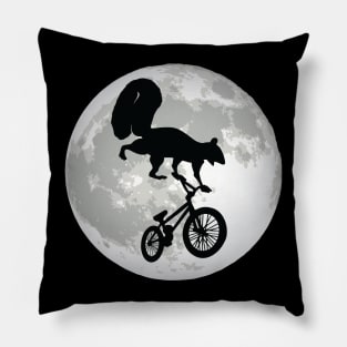 Squirrel on a BMX Bike with Moon Design Pillow