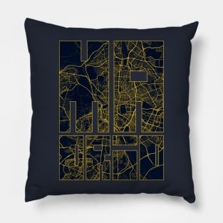 Madrid, Spain City Map Typography - Gold Art Deco Pillow