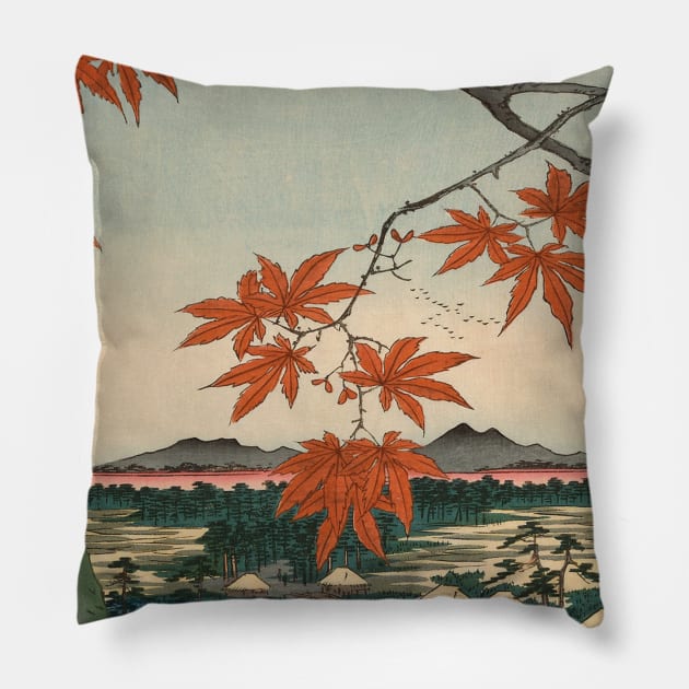 Maple Trees Momiji Japanese vintage art Utagawa Hiroshige Pillow by geekmethat