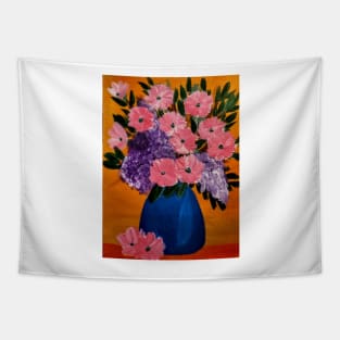 abstract flowers in a blue vase Tapestry