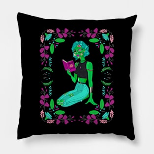 Zombie Girl Book Lover - Goth Monster Reader Pillow