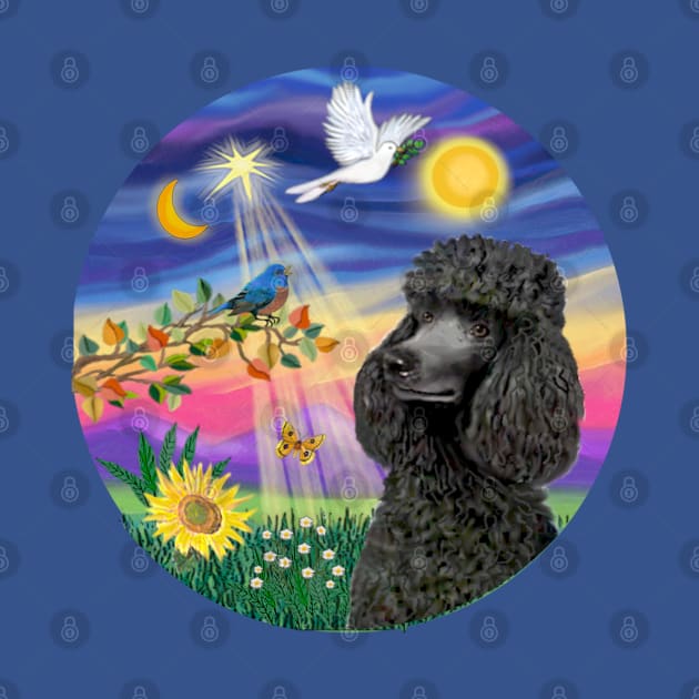 A Black Standard Poodle and the Bluebird of Happiness by Dogs Galore and More