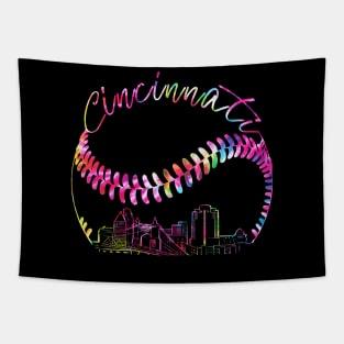 Cincinnati, tie dye, skyline, baseball team Tapestry