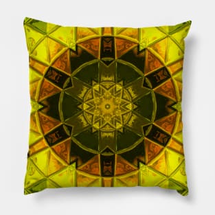 Mosaic Kaleidoscope Flower Green and Yellow Pillow