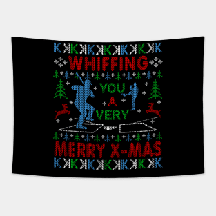 Baseball Fan Baseball Pitcher Funny Ugly Christmas Sweater Pattern Whiffing You a Merry Christmas Tapestry