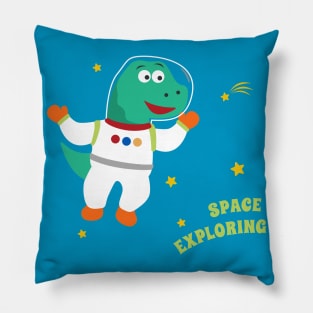 Funny dinosaur in space. Dinosaur in outer space Pillow