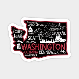 Washington Olympia Cute Map Tacoma Kennewick Forks Spokane cute travel design Magnet