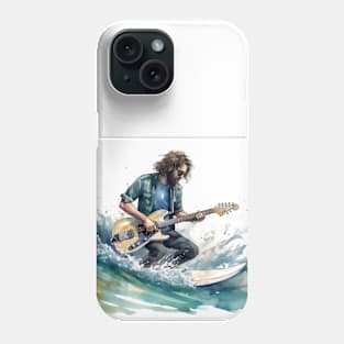 A surfer musician with a guitar caught a lucky wave. Phone Case