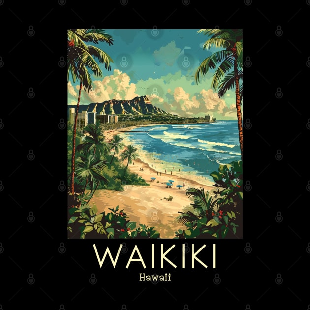 A Vintage Travel Illustration of Waikiki - Hawaii by goodoldvintage