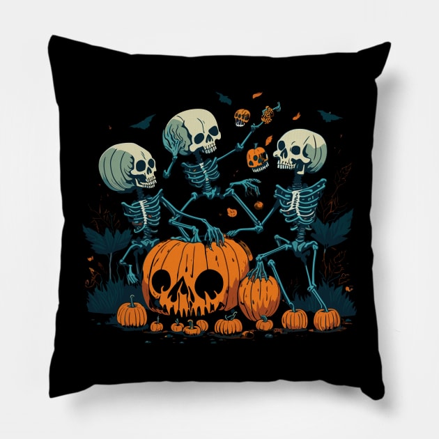 Spooky Halloween skeletons Pillow by Alex