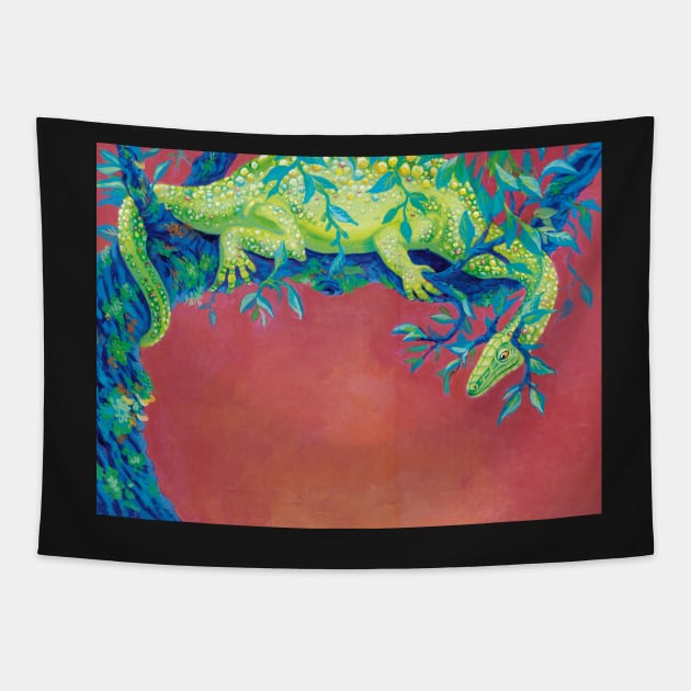 Green Tree Dragon Tapestry by AnimalWhimsy