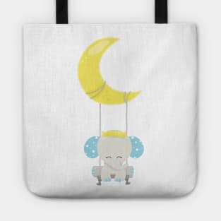 Cute Elephant, Elephant On A Swing, Crown, Moon Tote