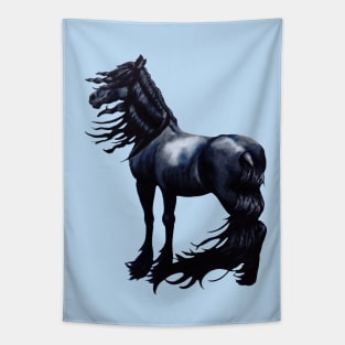 Windswept Friesian Stallion Tapestry