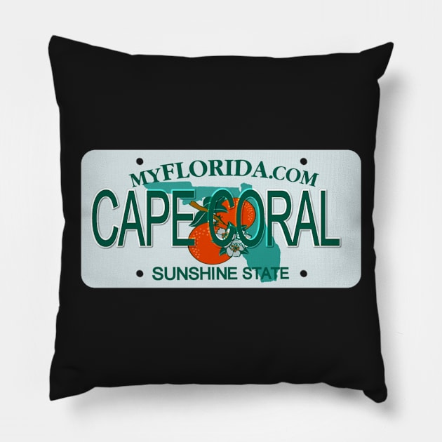 Cape Coral Florida License Plate Pillow by Mel's Designs