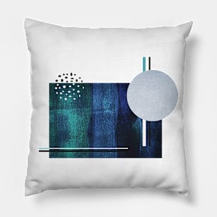 Mid-Century modern inspired textured collage art in teal tones Pillow