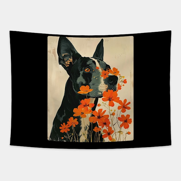 Great Dane dog Flowers Photo Art Design For Dog Onwer Tapestry by karishmamakeia