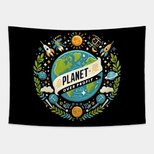 Planet Over Profit Love Your Mother Earth Nature Planet Cute Environmentalist Tapestry