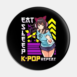 Eat Sleep K-Pop Repeat KPop Kawaii Korean Music Pin