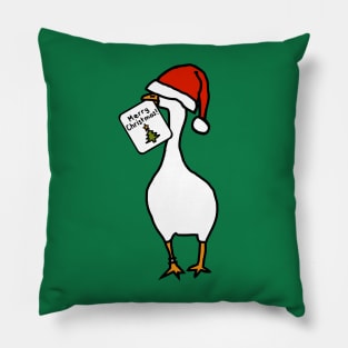 White Goose in Hat Steals Christmas Card Pillow