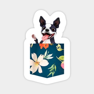 Boston Terrier In Floral Pocket Magnet