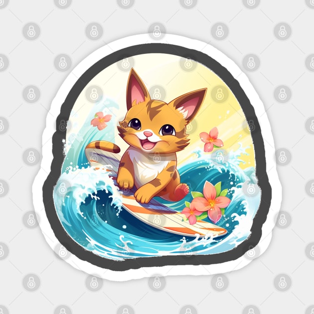 Hawaii-mon Surfing Kitty Magnet by Kona Cat Creationz