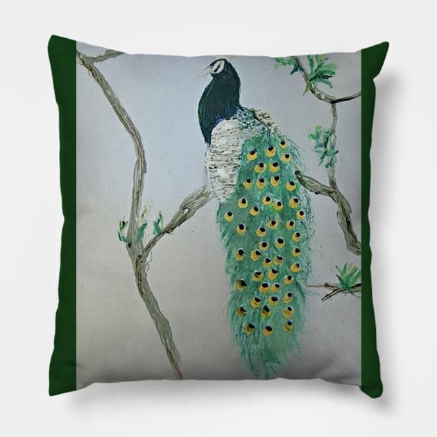 Peacock in the Morning Pillow by Michela's Store