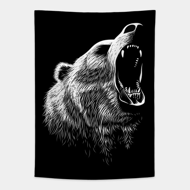 Roaring Bear (black) Tapestry by zoneo