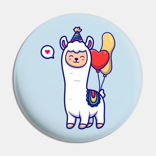 Cute Llama Alpaca Birthday With Balloon Cartoon Pin