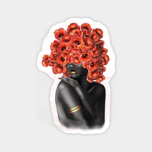 Black and white girl with color beautiful flowers in her head. Magnet