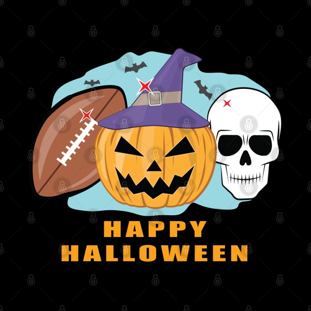 Happy Football Halloween - Spooky Skull and Pumpkin by DesignWood Atelier