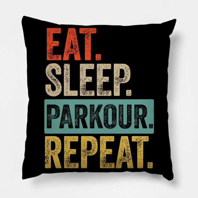 Eat sleep parkour repeat retro vintage Pillow by Lyume