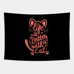 Life Is Better With A Cat Red Tapestry