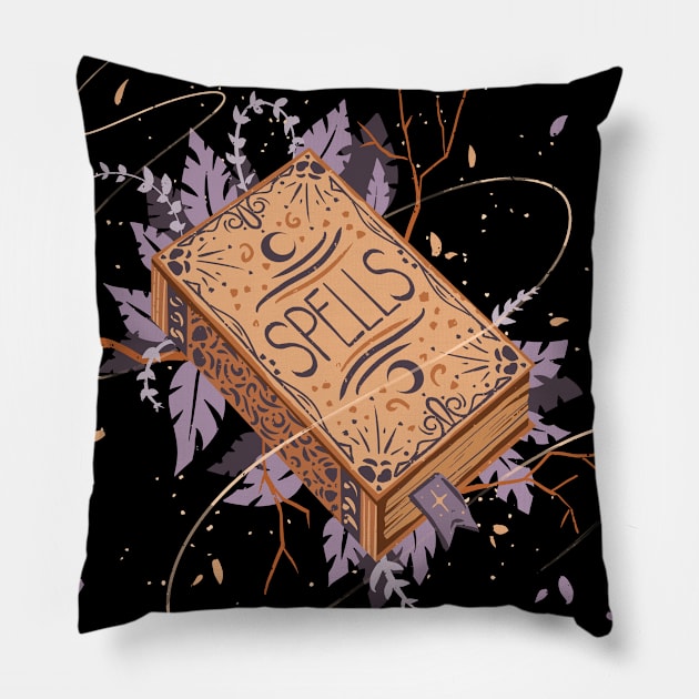 Spells Book - Aesthetic Illustration Pillow by kimcarlika