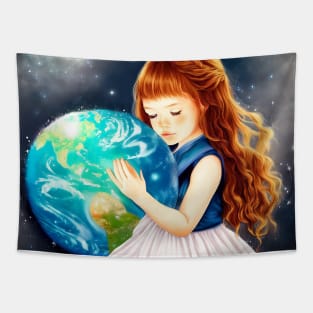 Save the earth girl Tapestry