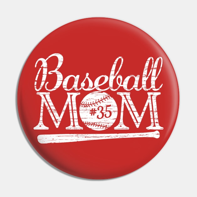 Vintage Baseball Mom #35 Favorite Player Biggest Fan Number Jersey Pin by TeeCreations