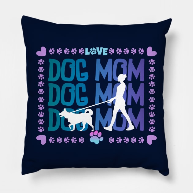 Dog Mom walker with pawsitive puppy Love Frit-Tees Pillow by Shean Fritts 