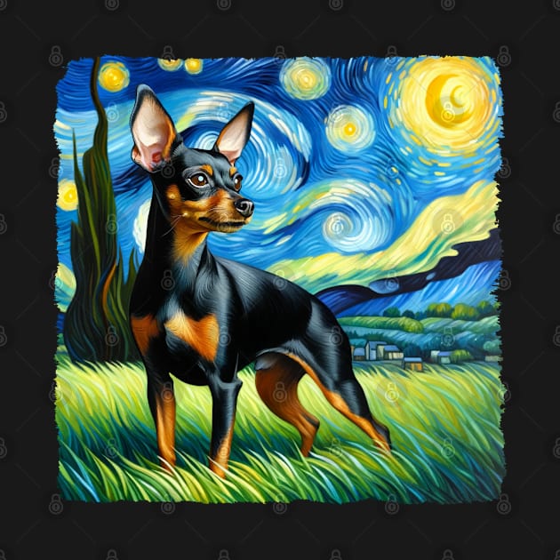 Starry Miniature Pinscher Dog Portrait - Pet Portrait by starry_night