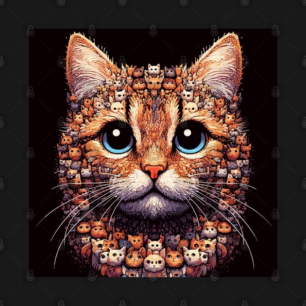 Abstract funny weird ginger cat portrait by TomFrontierArt