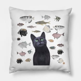 Birthday Black Cat and the Party Fish Gift Pillow