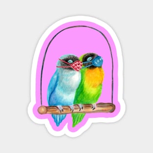 Sleepy Lovebirds Wearing Masks Illustration Magnet