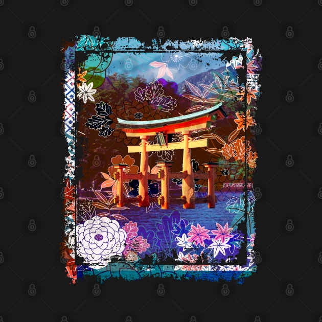 Japan Torii Gate In Water Mountain Collage Art 73 by dvongart