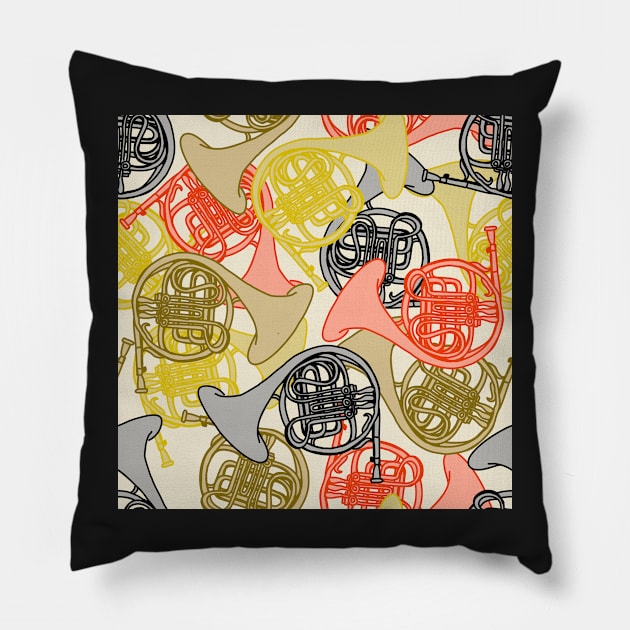 Hootenanny Horns French Horn Pattern Pillow by NattyDesigns