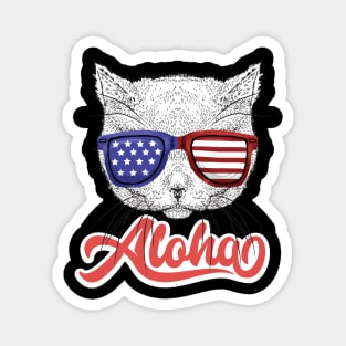 Cat Hawaiian Aloha Cat Lover Hawaii American Flag Magnet