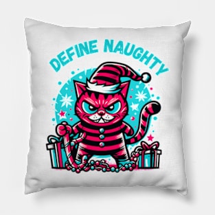 Define Naughty - Funny Naughty Cat Christmas Pillow