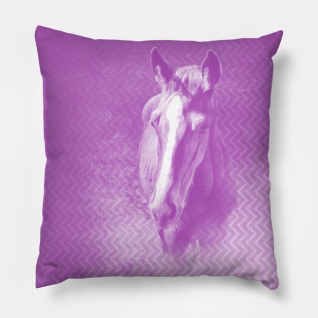 Horse emerging from the purple mist Pillow by hereswendy