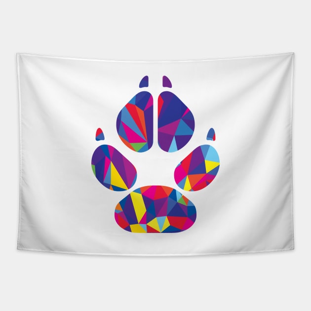 Rainbow Colorful Dog Paw Print Tapestry by polliadesign