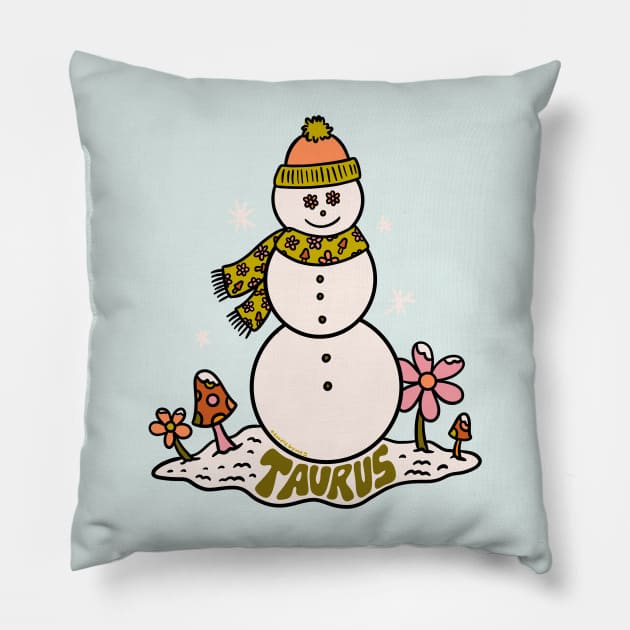 Taurus Snowman Pillow by Doodle by Meg