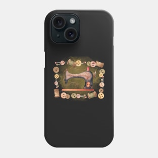 Romantic watercolor sewing maching - dark background Phone Case