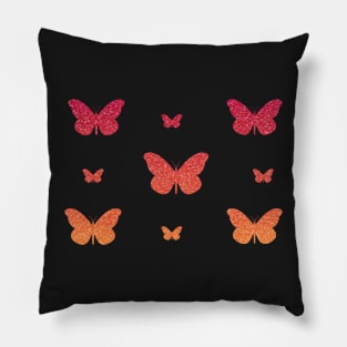 Red Orange Ombre Faux Glitter Butterflies Pillow